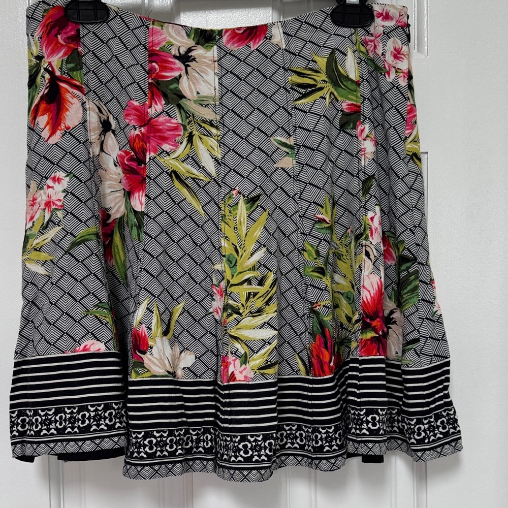 White House Black Market Floral A-Line Skirt - Black, Pink, Green